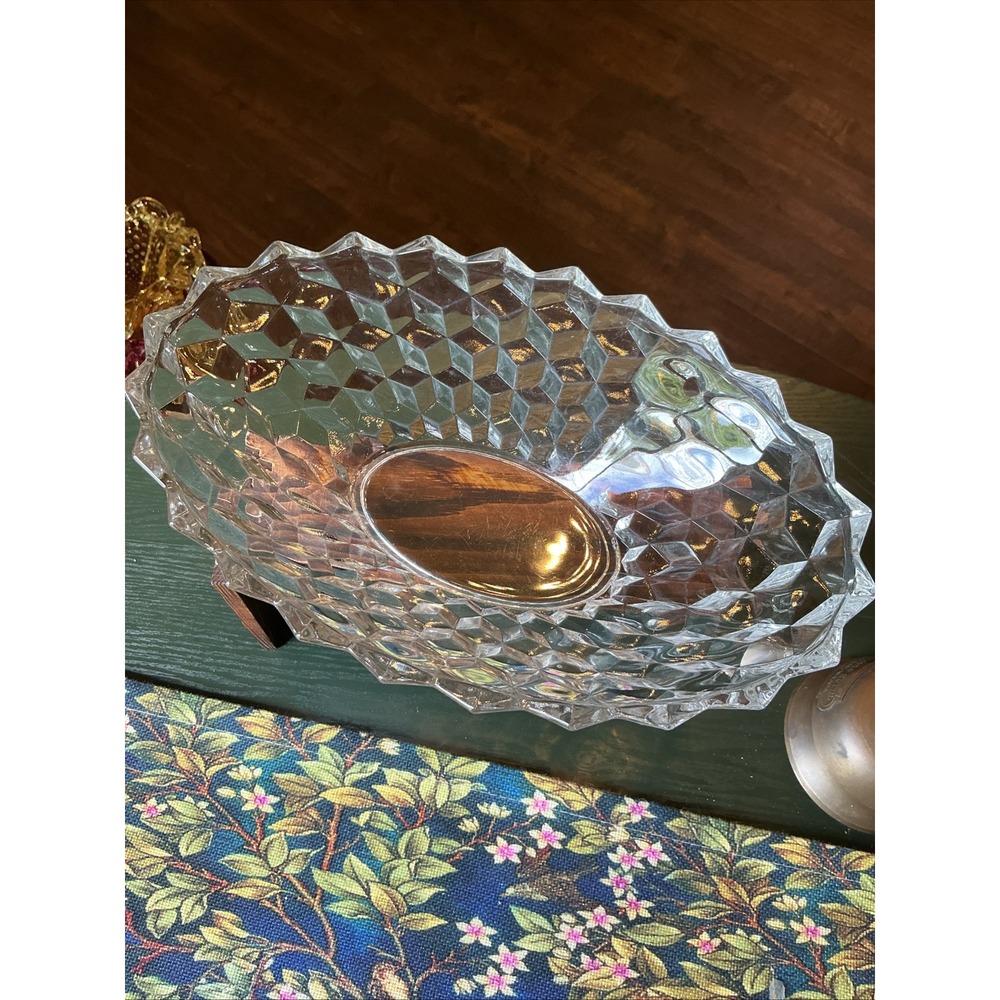 Vintage Fostoria 11.5" Clear Pressed Cubist Glass Oval Serving Bowl